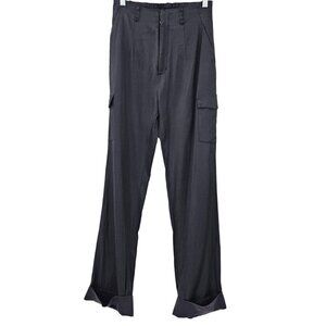 Elaine Kim Satin Utility Cargo Pant Black Women's Size P XS High Rise Athleisure